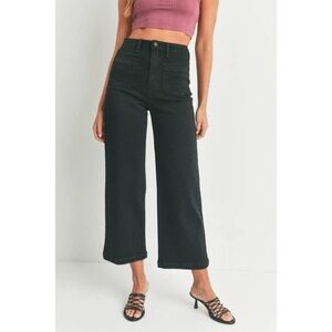 Just black denim patch pocket wide leg jean in black